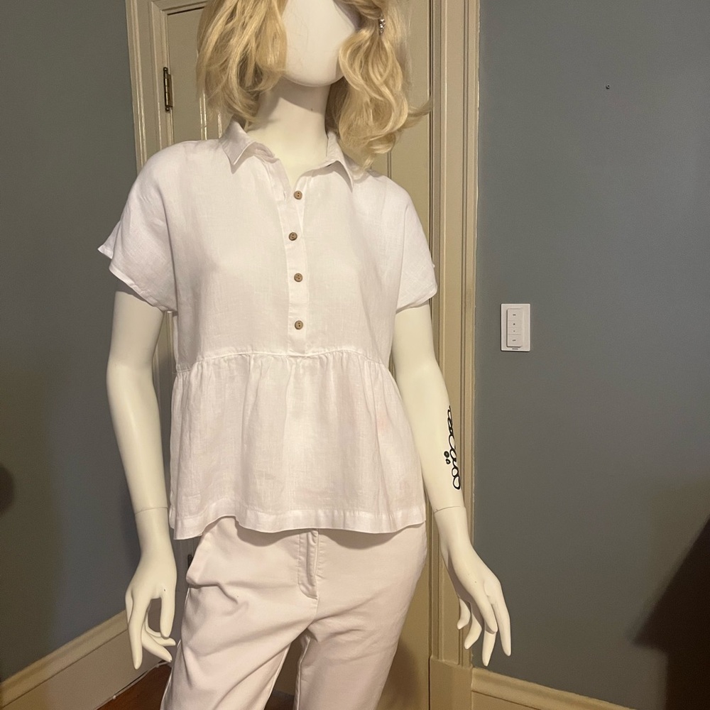 C&C California White Peplum Button Down Polo